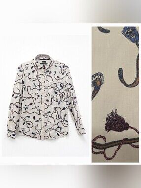 TALBOTS Equestrian Print Tailored Button Down Blouse